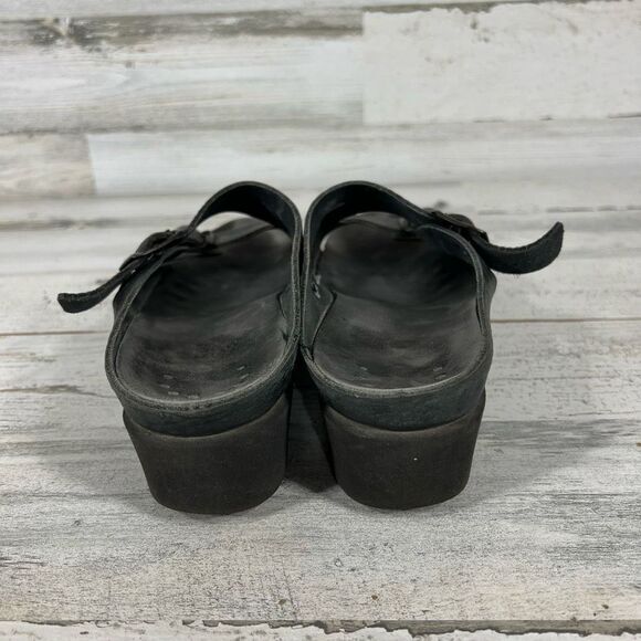 Mephisto Women's Sandals Mid Heel Slip On Buckle Leather Strap Black Size 9 - Picture 3 of 7